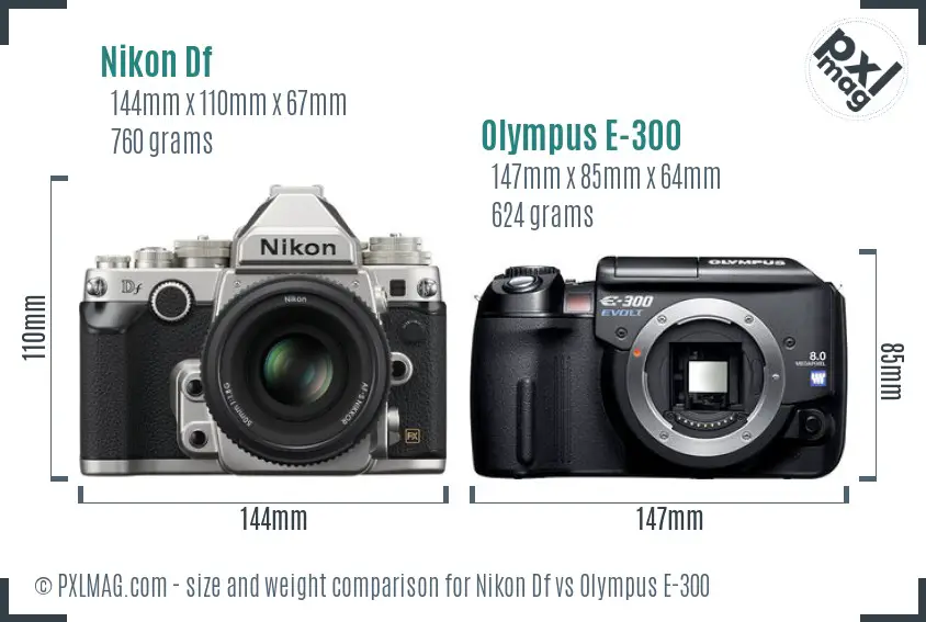 Nikon Df vs Olympus E-300 size comparison