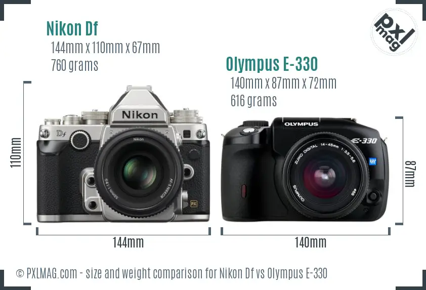 Nikon Df vs Olympus E-330 size comparison