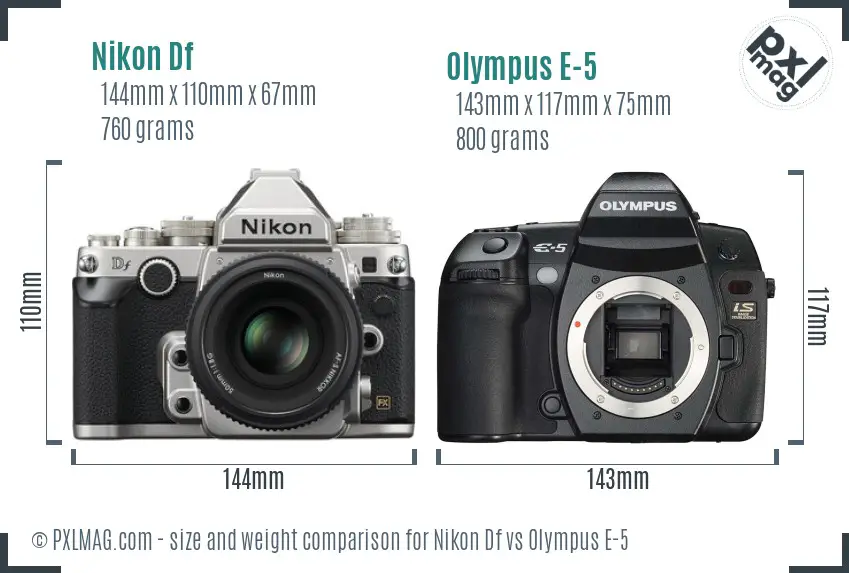Nikon Df vs Olympus E-5 size comparison