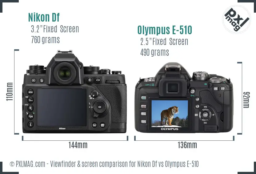 Nikon Df vs Olympus E-510 Screen and Viewfinder comparison