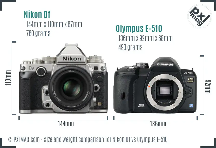 Nikon Df vs Olympus E-510 size comparison