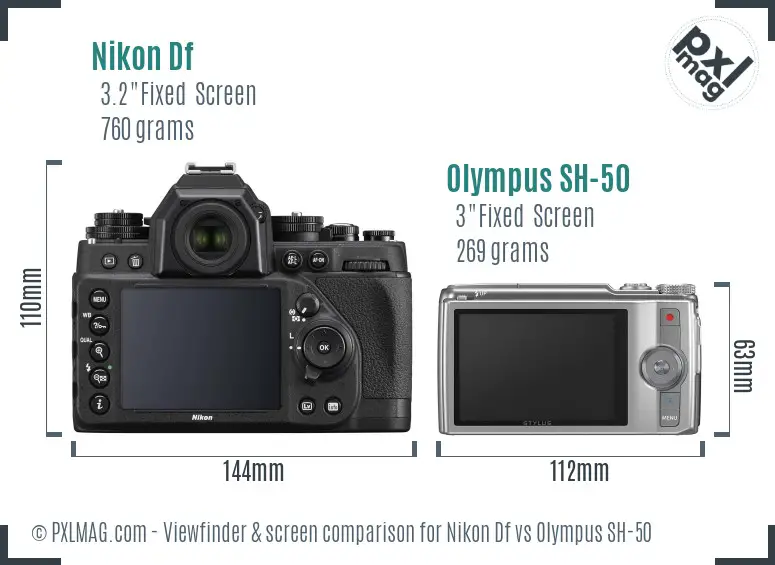 Nikon Df vs Olympus SH-50 Screen and Viewfinder comparison