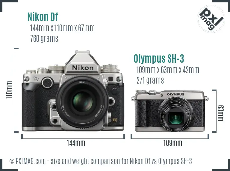 Nikon Df vs Olympus SH-3 size comparison