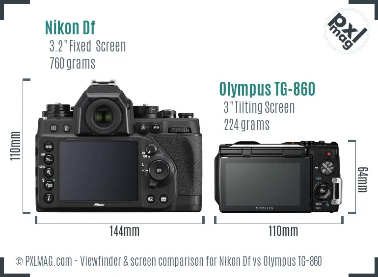 Nikon Df vs Olympus TG-860 Screen and Viewfinder comparison