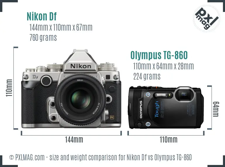 Nikon Df vs Olympus TG-860 size comparison