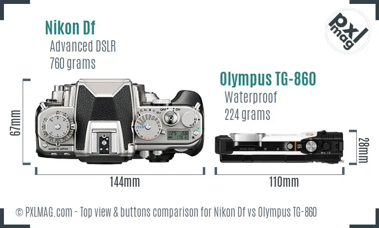 Nikon Df vs Olympus TG-860 top view buttons comparison