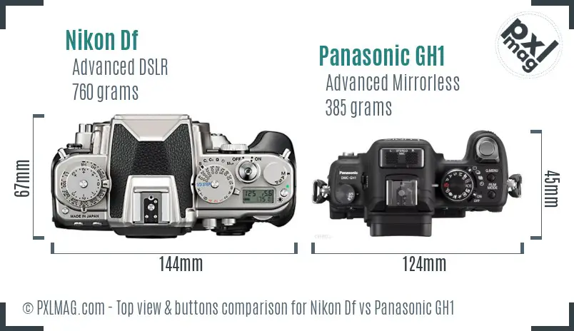 Nikon Df vs Panasonic GH1 top view buttons comparison