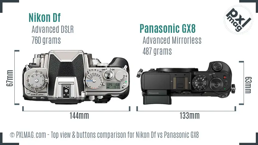 Nikon Df vs Panasonic GX8 top view buttons comparison
