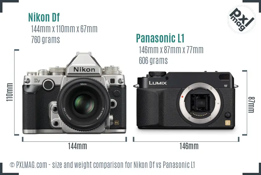 Nikon Df vs Panasonic L1 size comparison