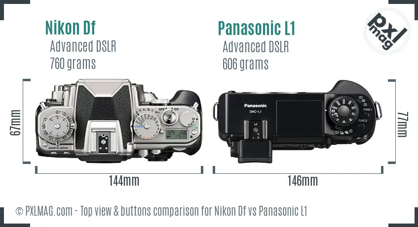 Nikon Df vs Panasonic L1 top view buttons comparison