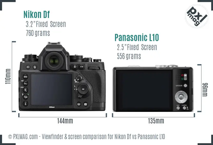 Nikon Df vs Panasonic L10 Screen and Viewfinder comparison