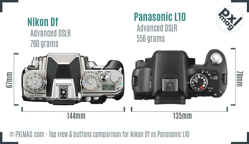 Nikon Df vs Panasonic L10 top view buttons comparison