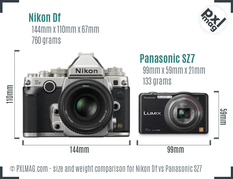 Nikon Df vs Panasonic SZ7 size comparison