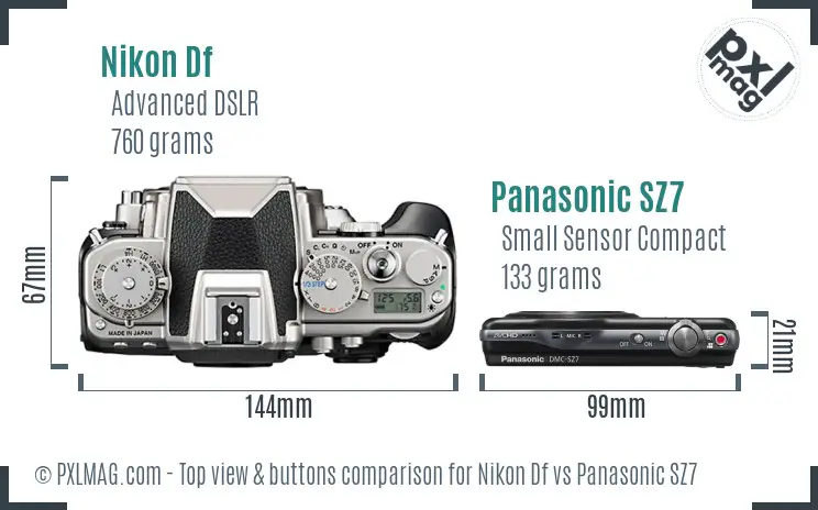 Nikon Df vs Panasonic SZ7 top view buttons comparison