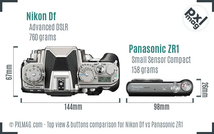 Nikon Df vs Panasonic ZR1 top view buttons comparison