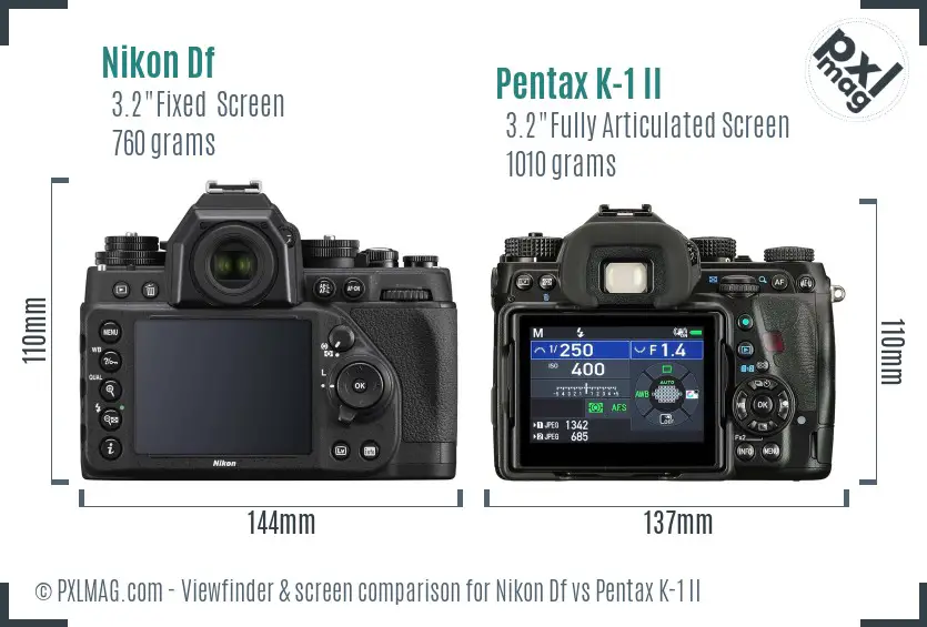 Nikon Df vs Pentax K-1 II Screen and Viewfinder comparison