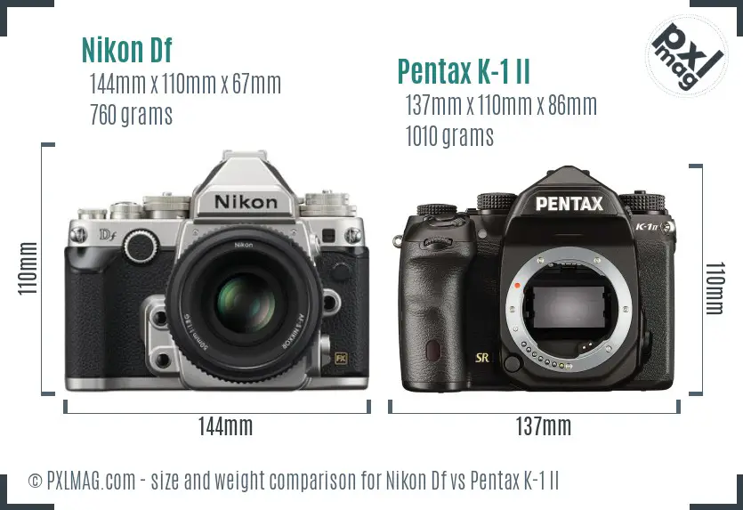 Nikon Df vs Pentax K-1 II size comparison