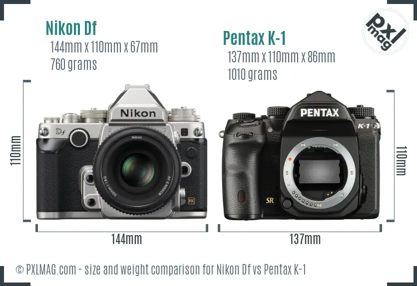 Nikon Df vs Pentax K-1 size comparison