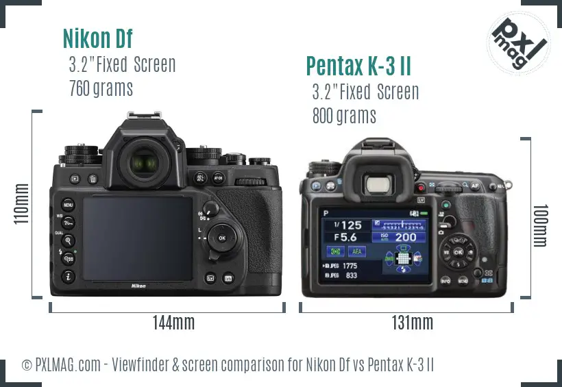 Nikon Df vs Pentax K-3 II Screen and Viewfinder comparison