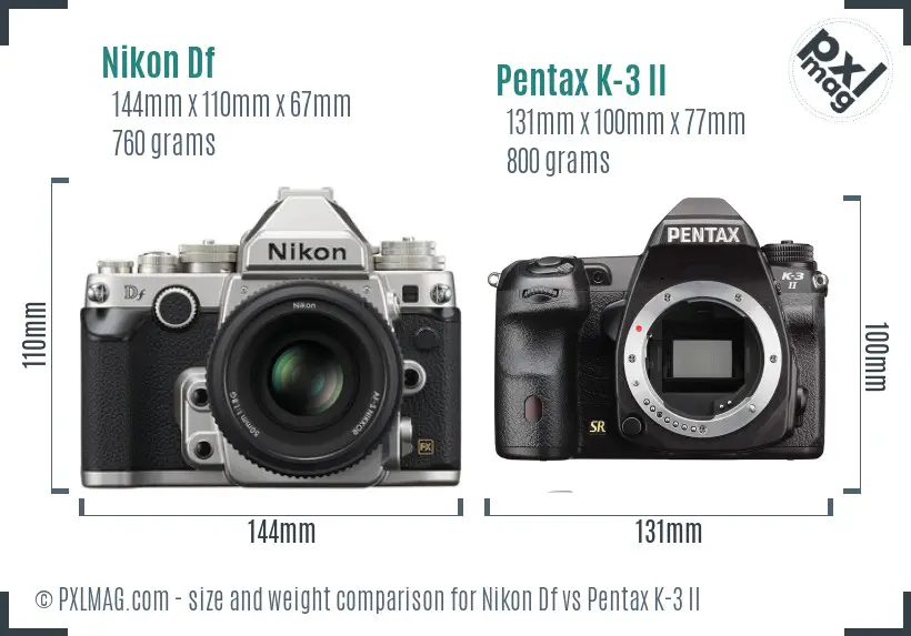 Nikon Df vs Pentax K-3 II size comparison