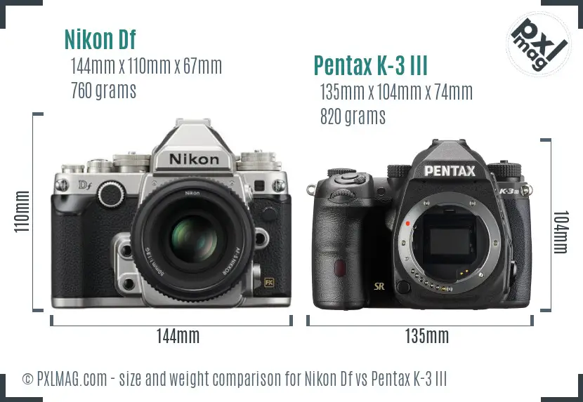 Nikon Df vs Pentax K-3 III size comparison