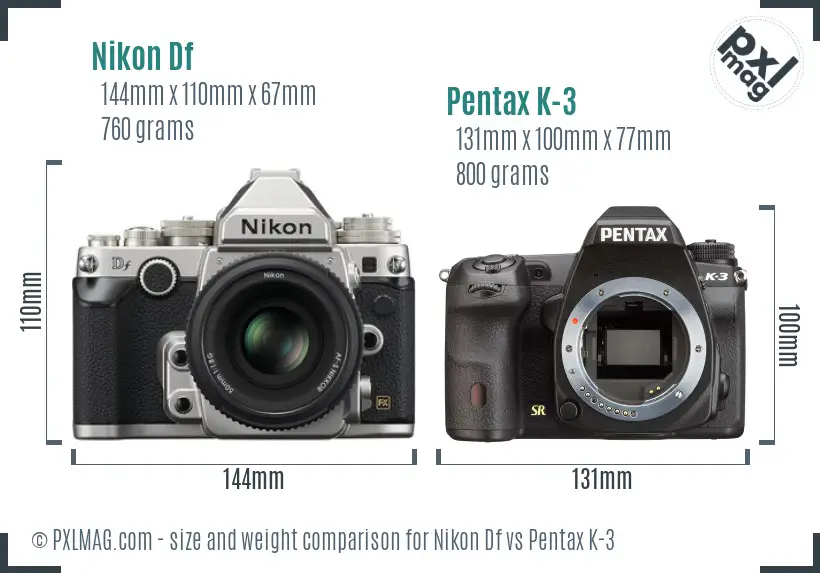 Nikon Df vs Pentax K-3 size comparison