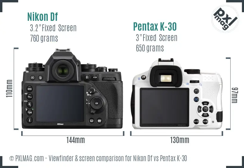 Nikon Df vs Pentax K-30 Screen and Viewfinder comparison