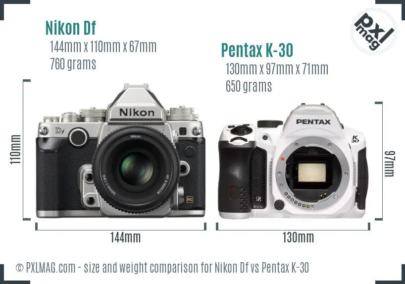 Nikon Df vs Pentax K-30 size comparison