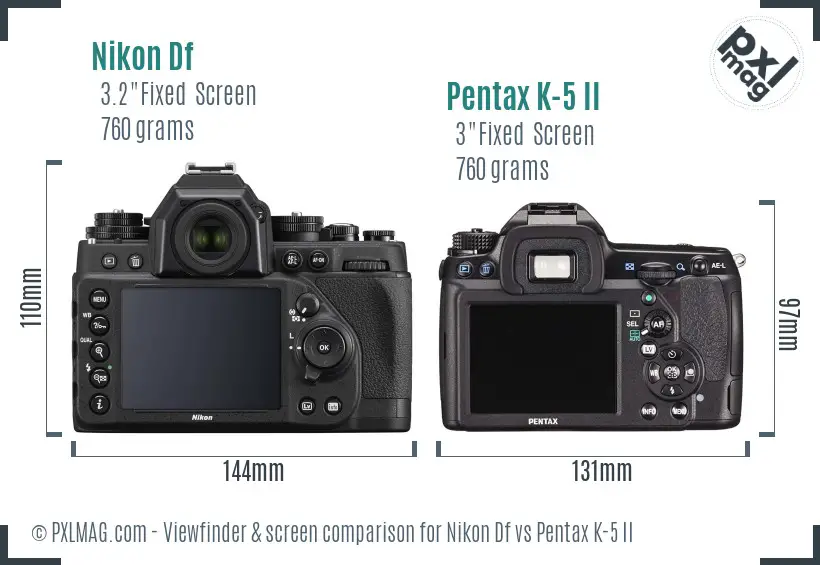 Nikon Df vs Pentax K-5 II Screen and Viewfinder comparison