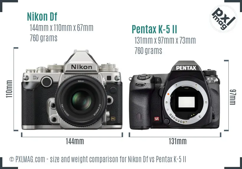 Nikon Df vs Pentax K-5 II size comparison