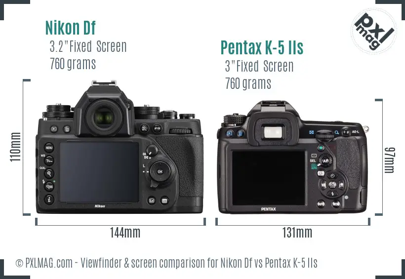 Nikon Df vs Pentax K-5 IIs Screen and Viewfinder comparison