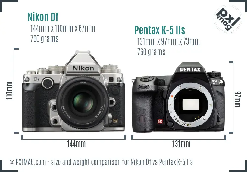 Nikon Df vs Pentax K-5 IIs size comparison