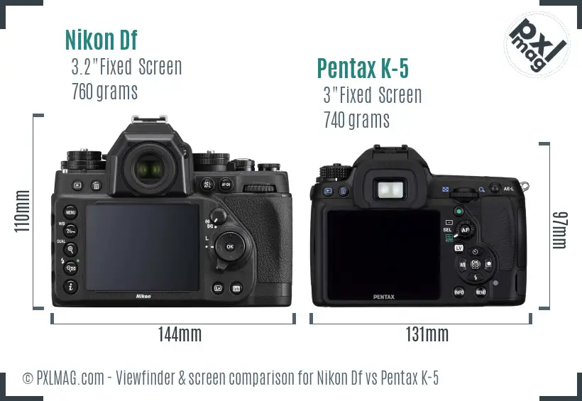 Nikon Df vs Pentax K-5 Screen and Viewfinder comparison