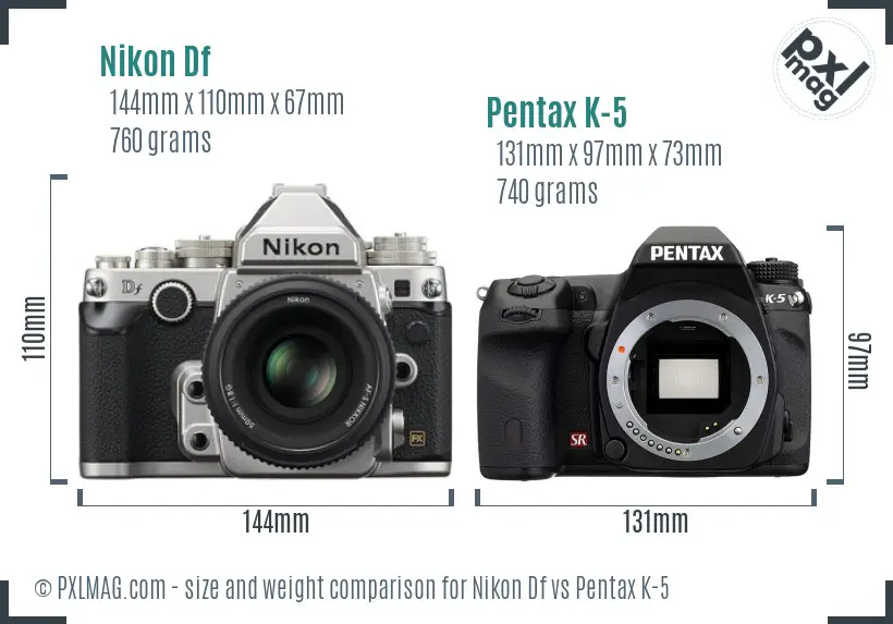 Nikon Df vs Pentax K-5 size comparison