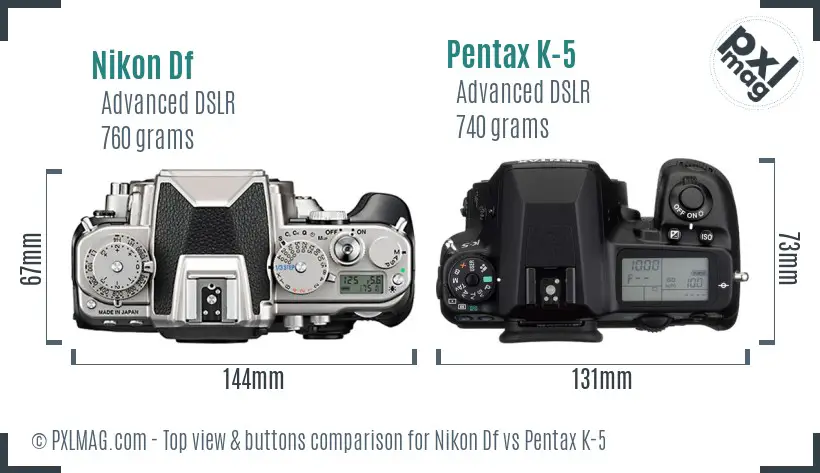 Nikon Df vs Pentax K-5 top view buttons comparison