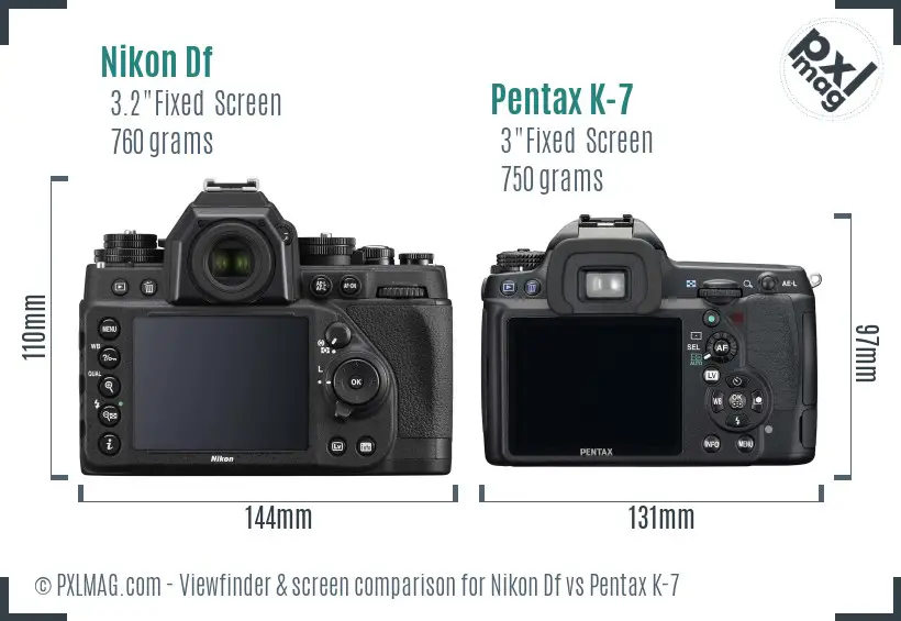 Nikon Df vs Pentax K-7 Screen and Viewfinder comparison