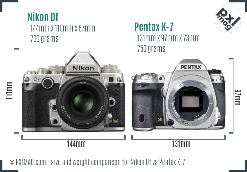Nikon Df vs Pentax K-7 size comparison
