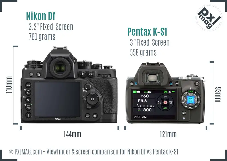 Nikon Df vs Pentax K-S1 Screen and Viewfinder comparison