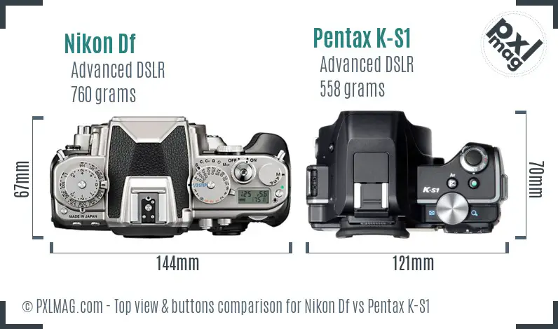 Nikon Df vs Pentax K-S1 top view buttons comparison
