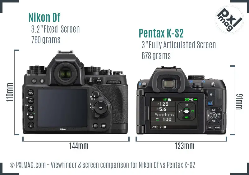 Nikon Df vs Pentax K-S2 Screen and Viewfinder comparison