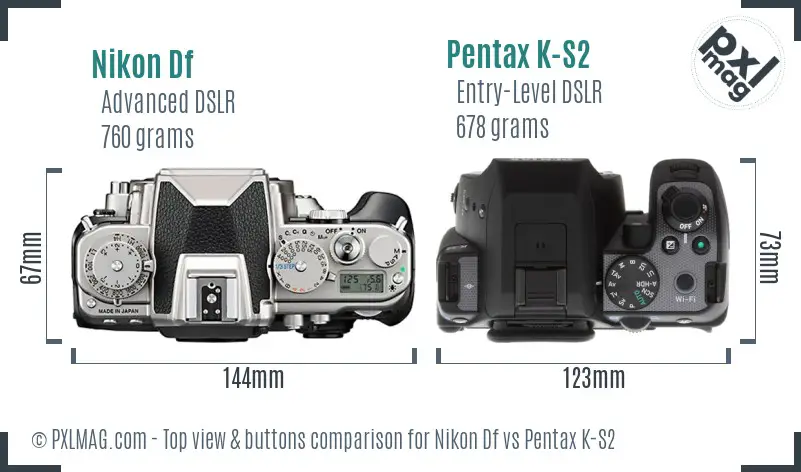 Nikon Df vs Pentax K-S2 top view buttons comparison