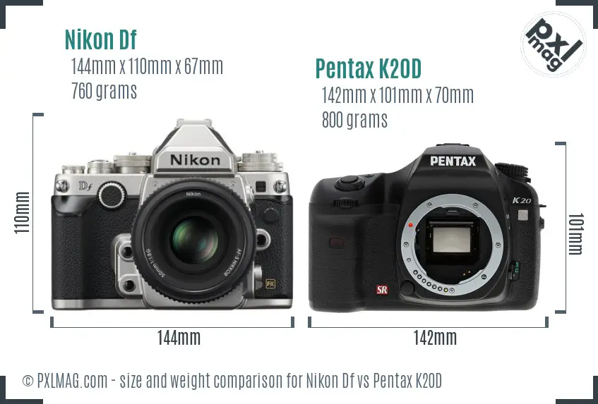 Nikon Df vs Pentax K20D size comparison