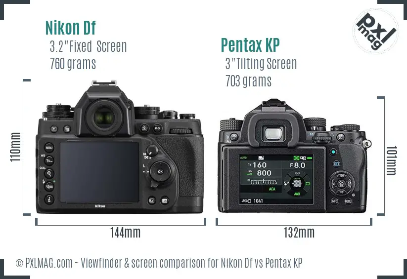 Nikon Df vs Pentax KP Screen and Viewfinder comparison