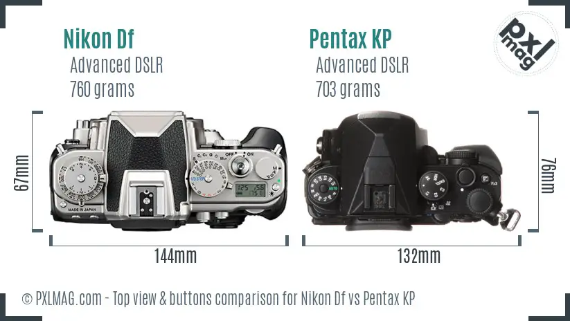 Nikon Df vs Pentax KP top view buttons comparison
