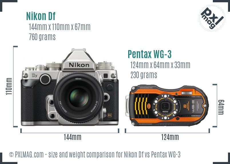 Nikon Df vs Pentax WG-3 size comparison