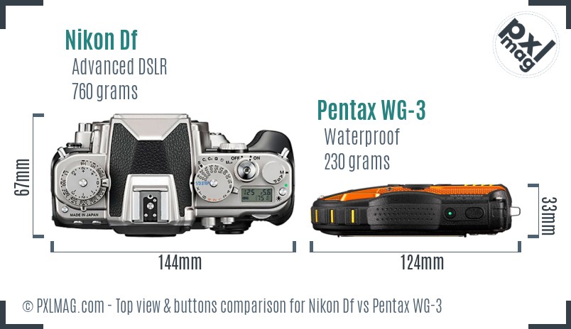 Nikon Df vs Pentax WG-3 top view buttons comparison