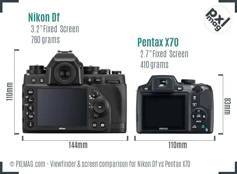 Nikon Df vs Pentax X70 Screen and Viewfinder comparison