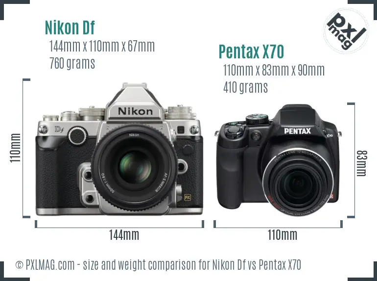Nikon Df vs Pentax X70 size comparison