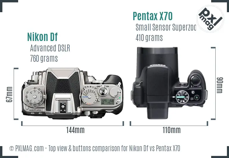 Nikon Df vs Pentax X70 top view buttons comparison