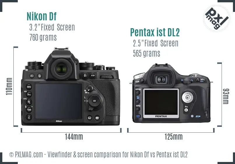 Nikon Df vs Pentax ist DL2 Screen and Viewfinder comparison